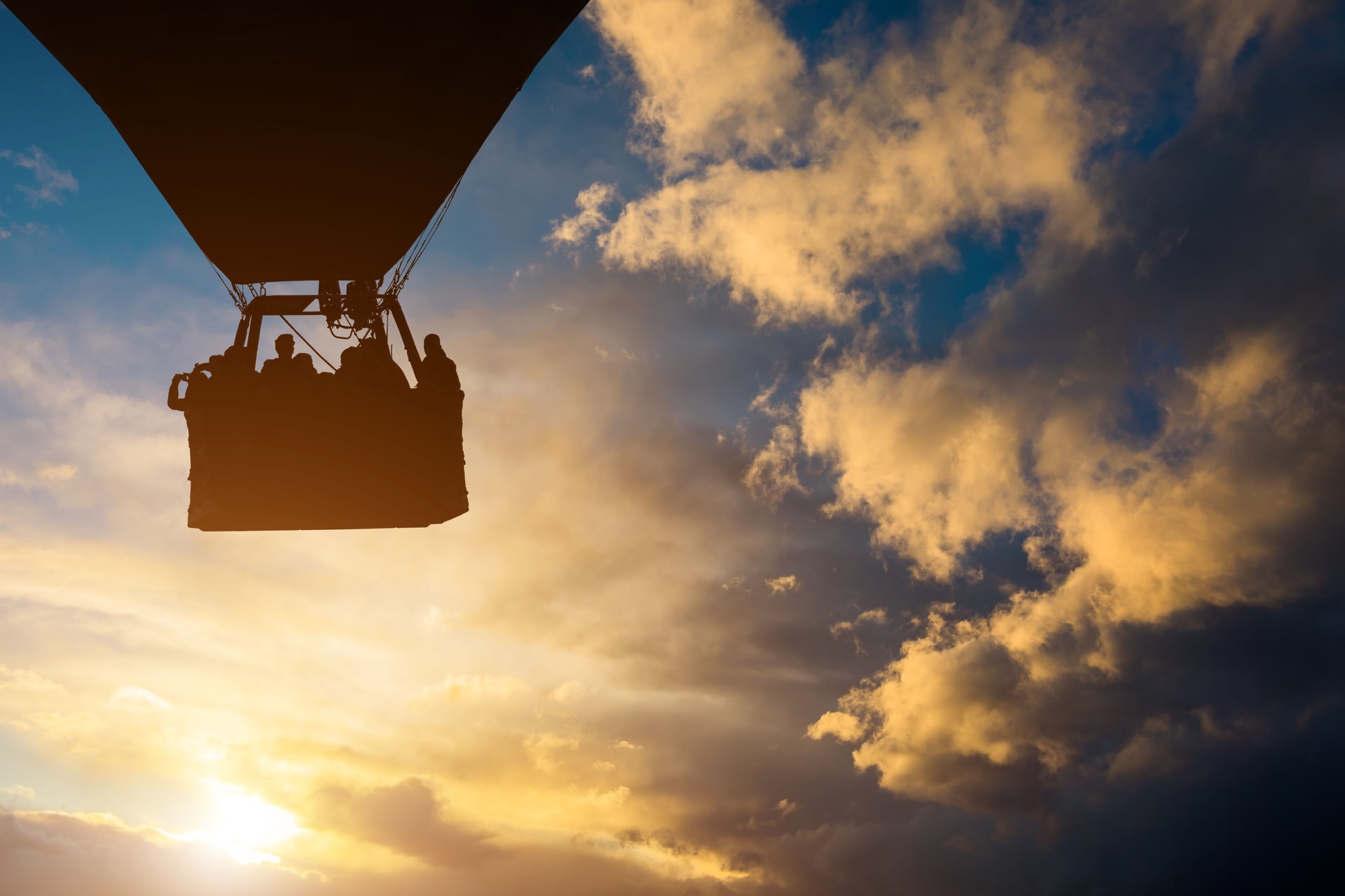Hot Air Balloon against a beautiful sunset sky